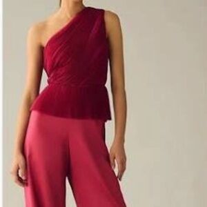 NWT Anthropologie Hutch Pleated One Shoulder Wide Leg Jumpsuit Pink